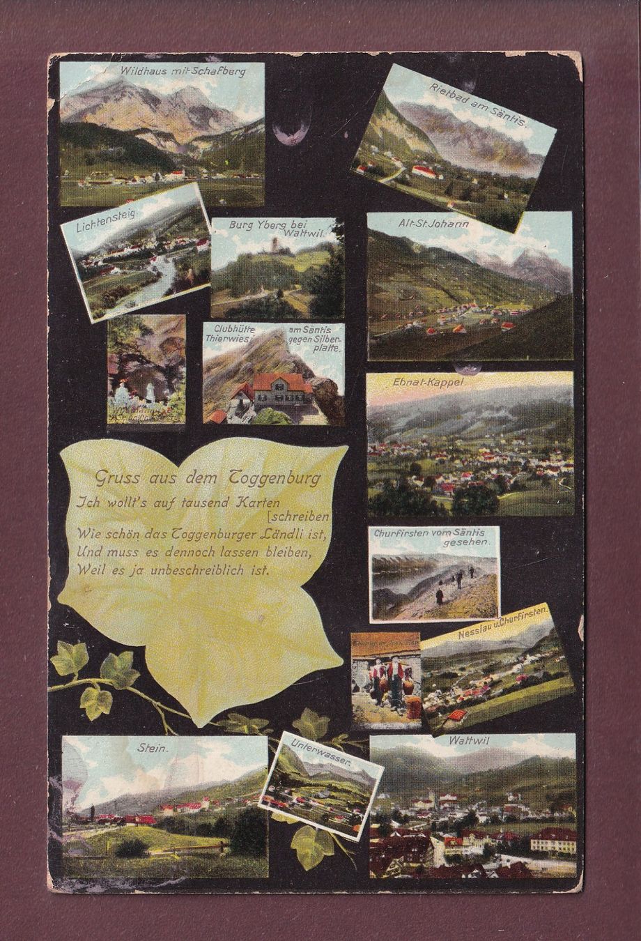 Ansichtskarten: Gruss aus dem TOGGENBURG - 1909 // Eckbug // – Gebraucht aus Pully von nicecards