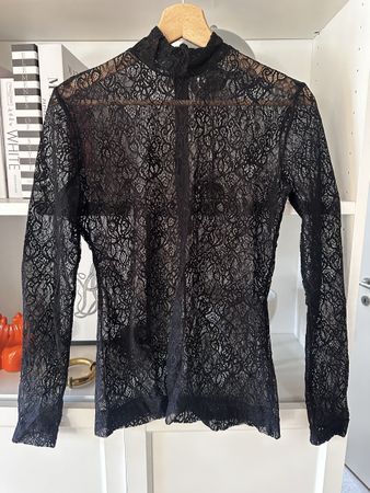 Damen Oberteil schwarz Spitze Stehkragen guter Zustand Zara 