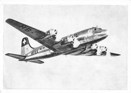SWISSAIR DC-4 im Flug, saubere ungebrauchte Ansichtskarte
