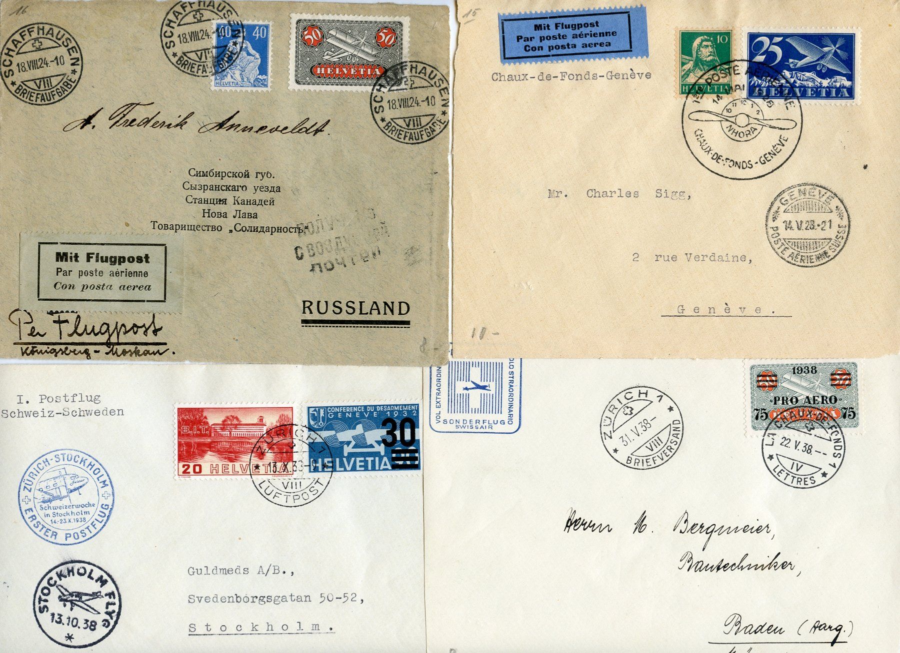Tutti i francobolli: 1 Lot 8 Flugbrief-VORDERSEITEN – Usato da Steffisburg venduto da Sorbas