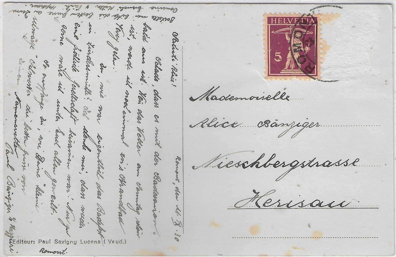 Cartoline postali: Romont vu de la route de Siviriez – Difettoso da Ettingen venduto da Kartenplanet 1