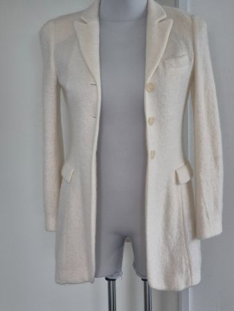 Wie neu Schicker Wollmantel mit Mohair Creme, Gr. 36