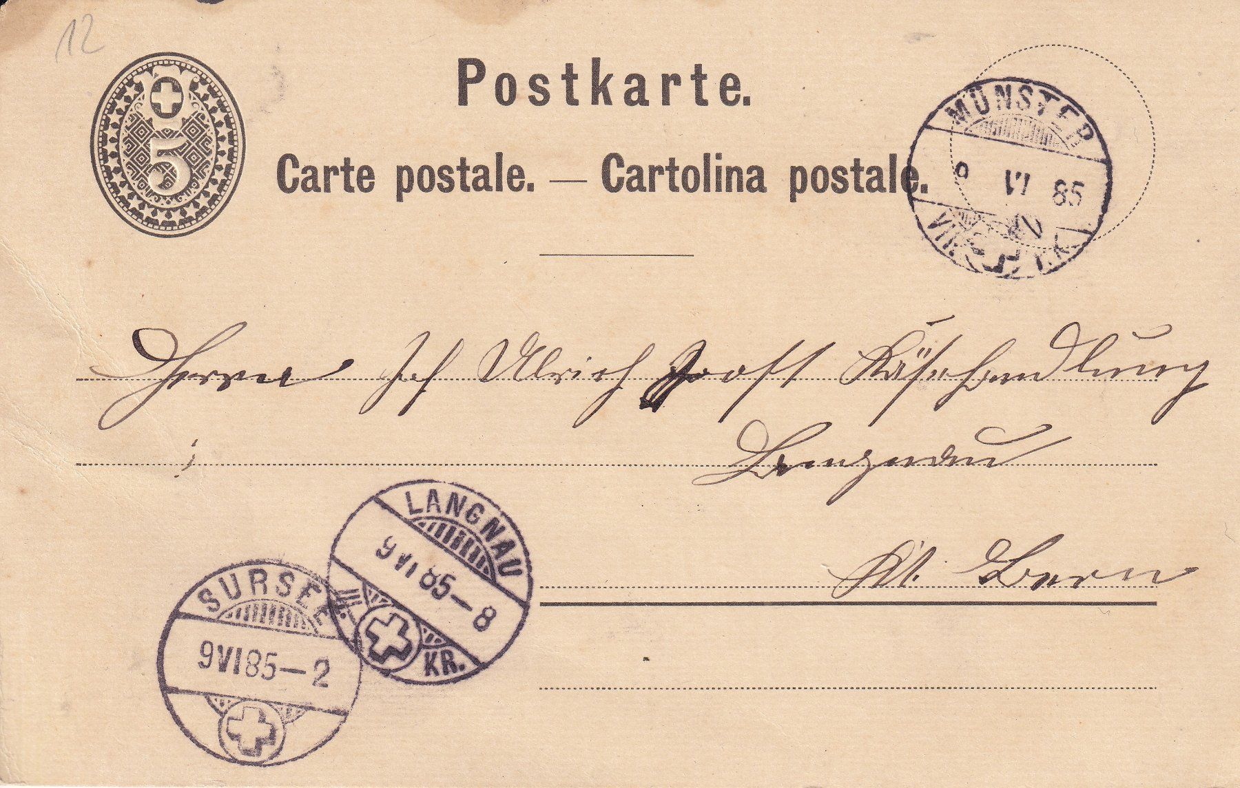 Tous les timbres: 3 antike Postkarten 5C, 1885, Langnau/Chur – D'occasion à Samnaun-Compatsch par Muckimu