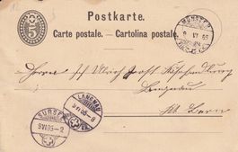 3 antike Postkarten 5C, 1885, Langnau/Chur
