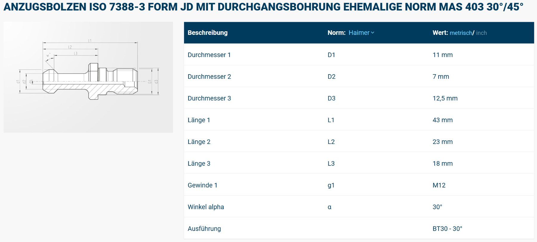 Tutti gli attrezzi: Anzugsbolzen ISO 7388-3 (BT30-30°) – Usato da Lenk im Simmental venduto da Jrg7410 2