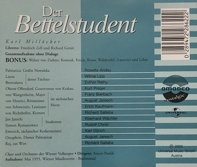 CDs: Millöcker - Der Bettelstudent – Gebraucht aus Grüningen von azulamarillo 1