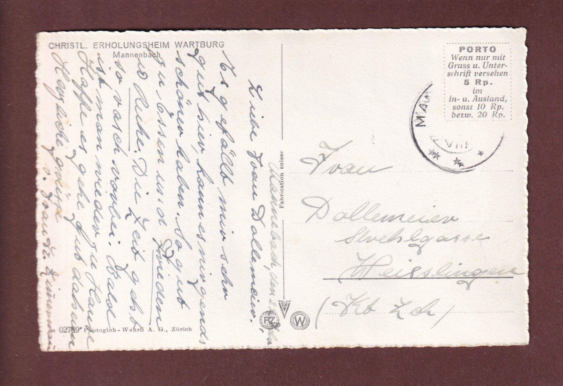 Cartoline postali: MANNENBACH - Erholungsheim Wartburg – Usato da Pully venduto da nicecards-shop 1