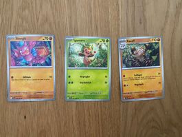 3x Pokémon Sammelkarten: Rasaff, Igamaro, Skorgla