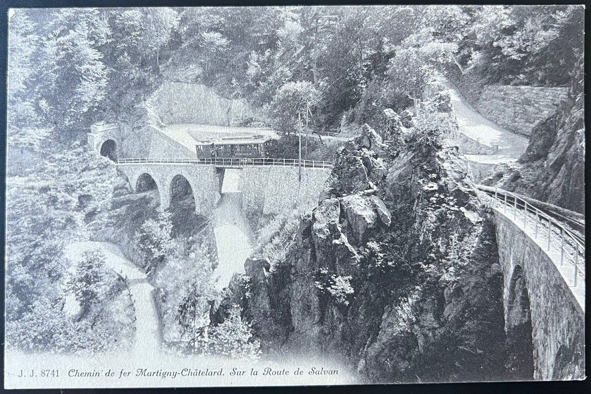 Cartoline postali: CP/AK: Chemin de fer Martigny-Châtelard route de Salvan 1914 – Usato da Tramelan venduto da MHK79