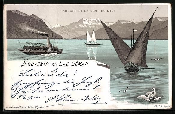 Cartoline postali: Litho Lac Léman, Barques et la Dent du  – Usato da Berlin venduto da bartko-reher