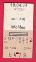 KARTON BILLETT, MURI(AG) - WOHLEN, 2.KLASSE, RETOUR, HALBTAX