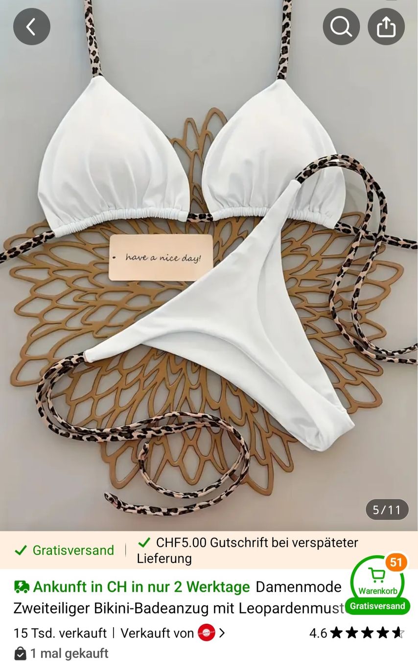 Costumi da bagno & Bikini: Weisser Bikini mit Leopardenmuster, Gr. S – Nuovo e nell'imballaggio originale da Wollerau venduto da buzle 1