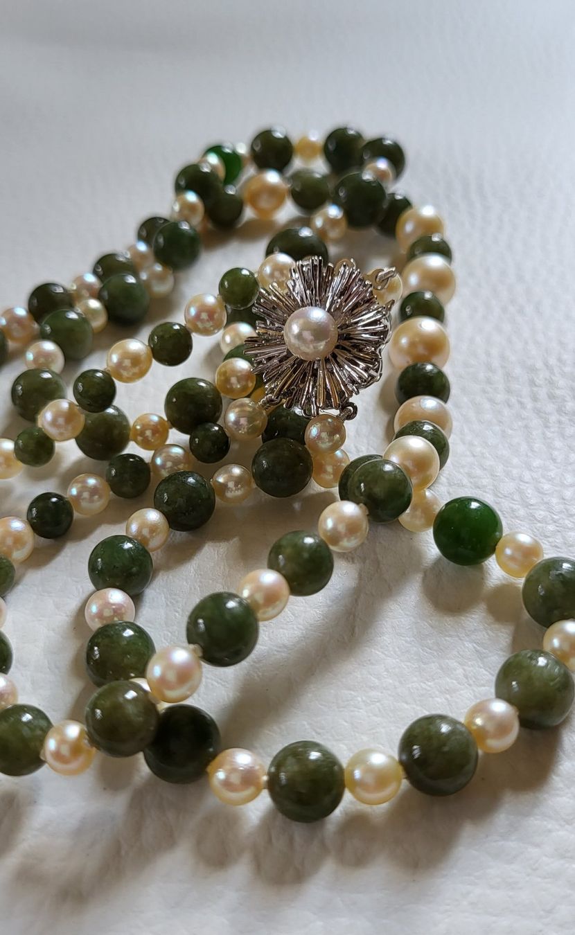 Catenine: 585 Weiss Gold Perlen und Stein Collier – Usato da Wald ZH venduto da Dasilver 8