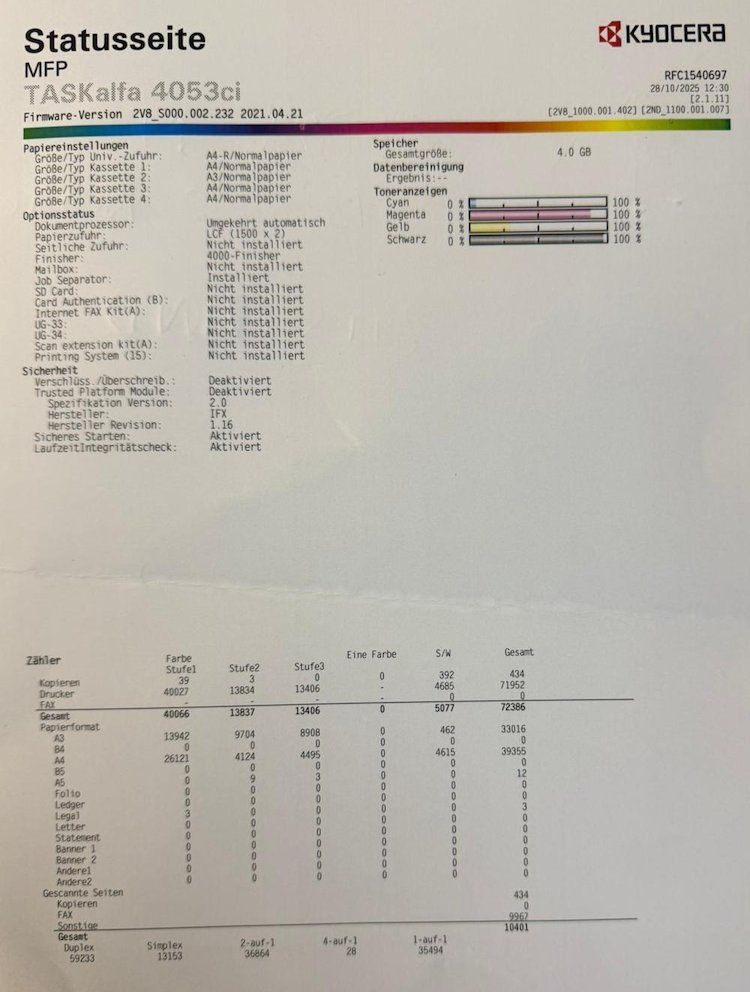 Kyocera Stampanti: Kyocera Drucker TASKalfa 4053ci - Nur 72386 Drucke – Usato da Affoltern am Albis venduto da Zapro 3