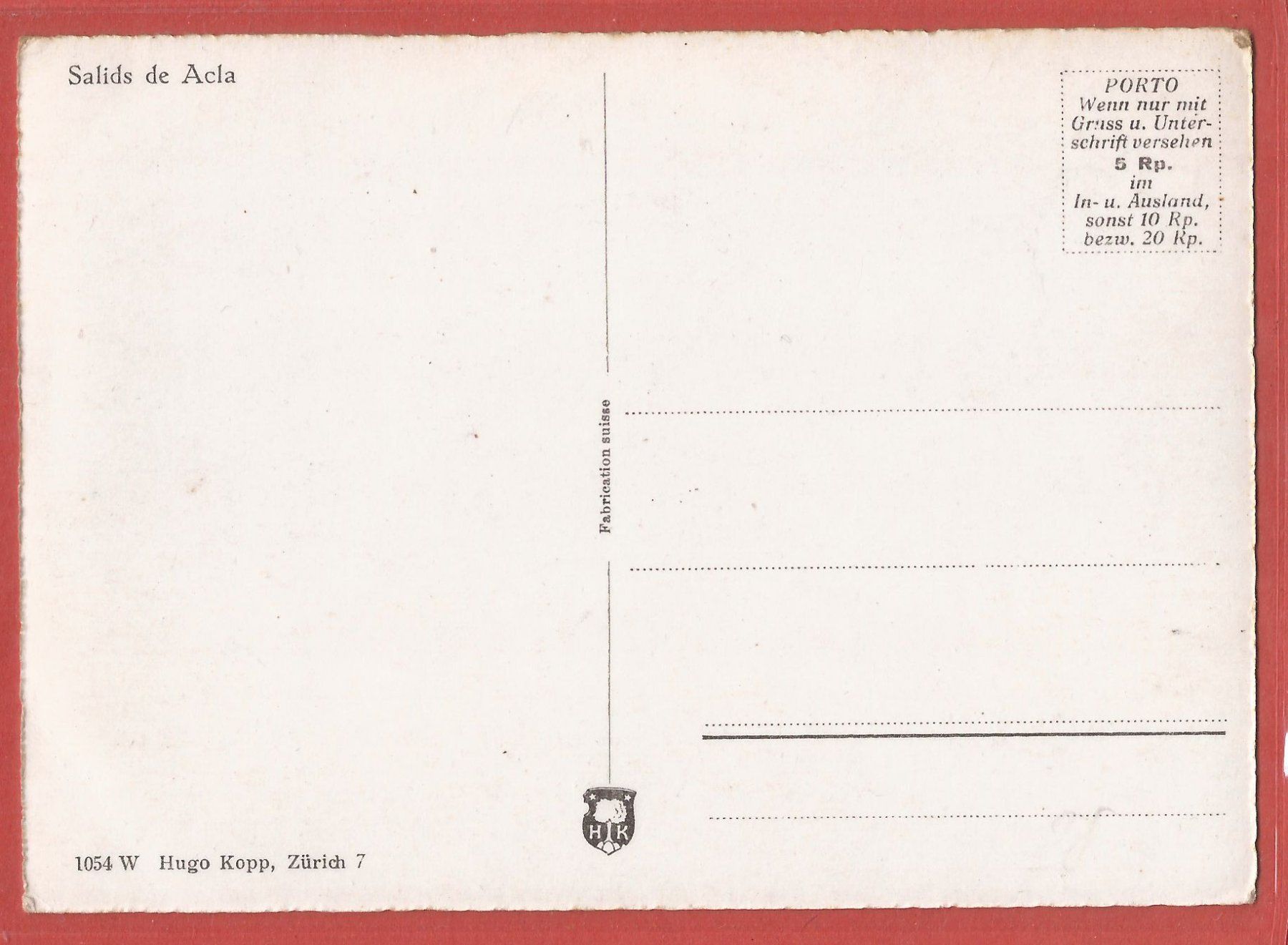 Cartoline postali: Acla bei Curaglia am Lukmanier - ca. 1940 – Usato da Fislisbach venduto da Porano 1