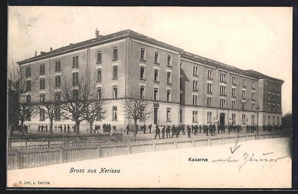 Cartoline postali: AK Herisau, Blick zur Kaserne, 1907 – Usato da Berlin venduto da bartko-reher