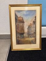 Tableau peinture ancienne vue de rue cadre doré occasion