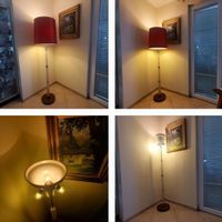 Vintage Stehlampe rotem Schirm, Glas / Kristall Elementen