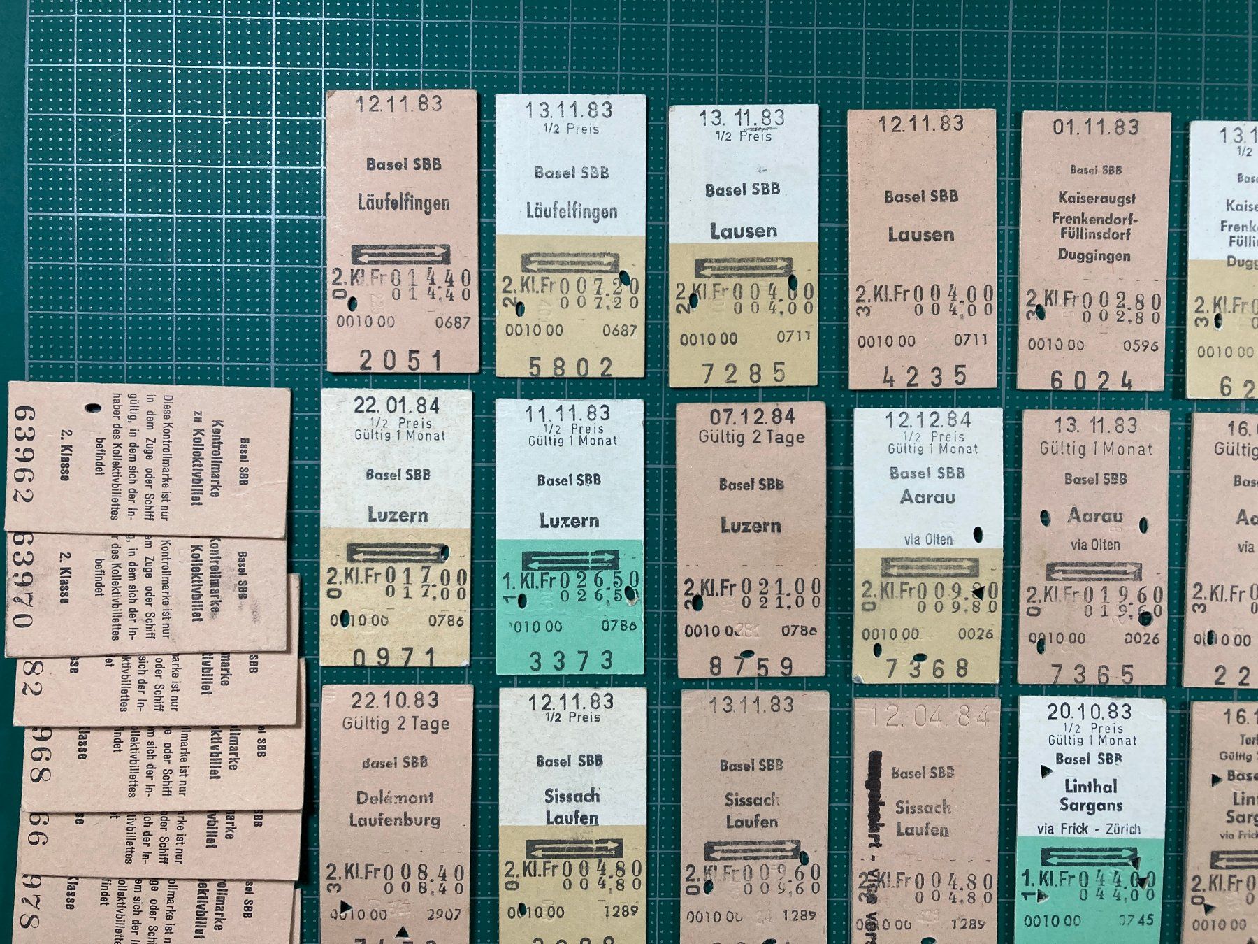 Biglietti: BASEL, 65 alte Bahn Billette, SBB, 1983, 1984 – Usato da Lenzburg venduto da fh1 1