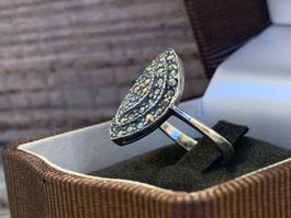 Ring Silber Art Deco Stil Markasiten im Diamantschliff  54,5