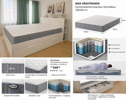 IKEA Bett 160x200 mit Stauraum + Premium Taschenfederkernmat