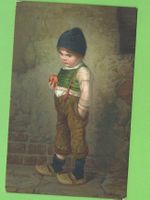Antike Postkarte Knabe mit Apfel, H. Kaulbach, ca. 1910