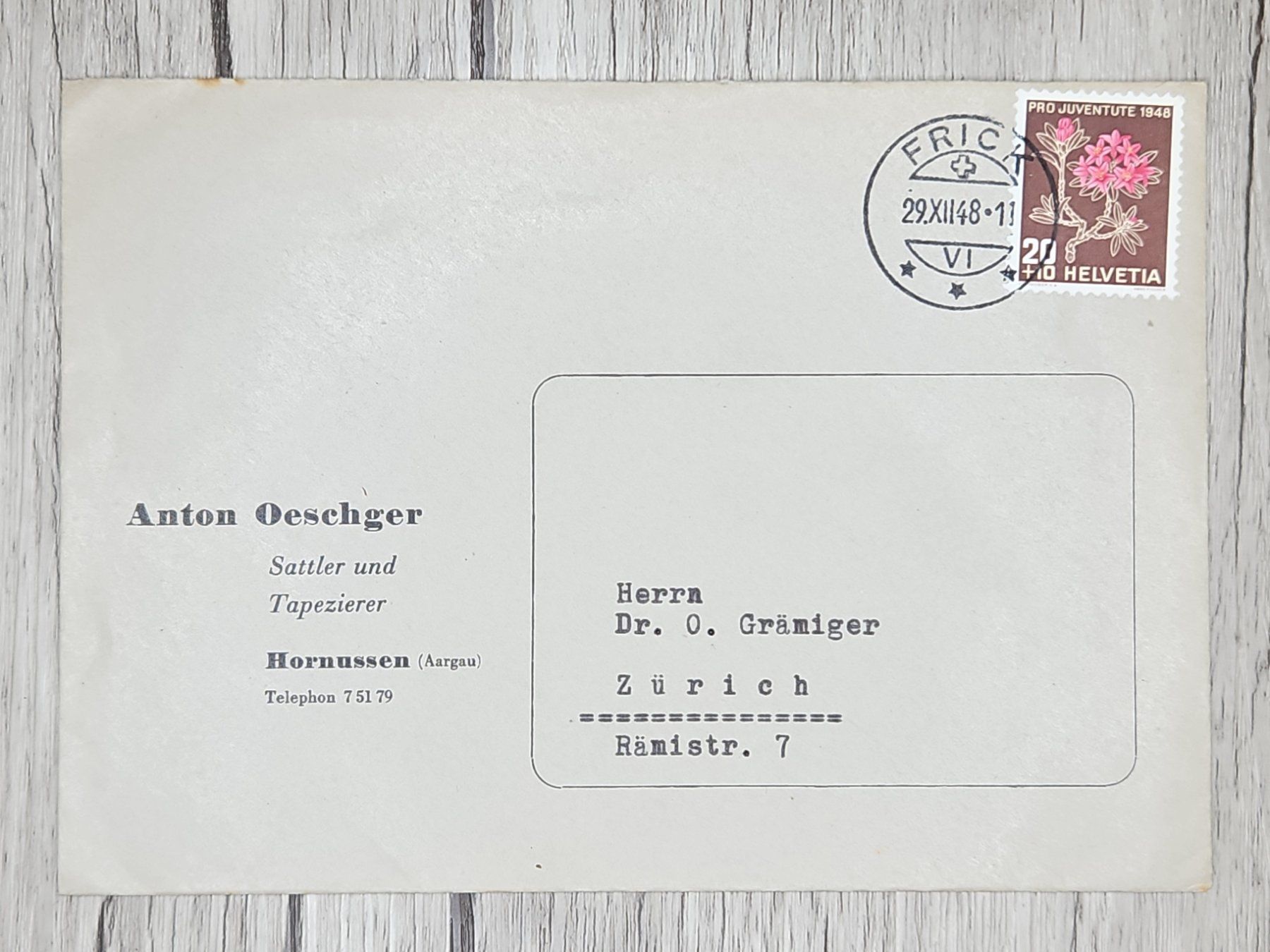 Alle Briefmarken: CL13 Enveloppe + Timbre Suisse 1948 – Gebraucht aus Cousset von Patrick_Collections