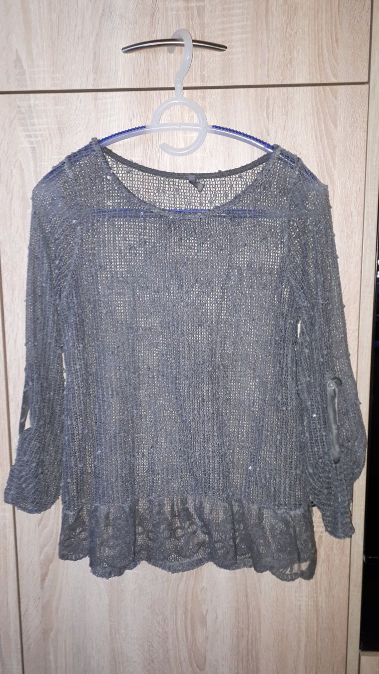Tuniche: Edles Sommer-Tunika mit Glitzer,  Grau, Mesh-Optik – Usato da Plagne venduto da Reticulum01