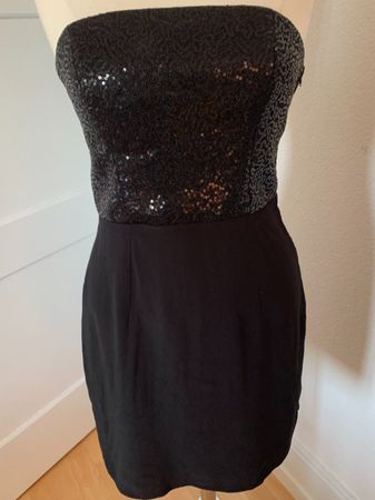 Naf Naf Damen Pailletten Kleid, Gr. 38, Schwarz, NEU