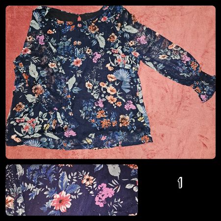 Tunika, dunkelblau, Blumen&Blätter, XL