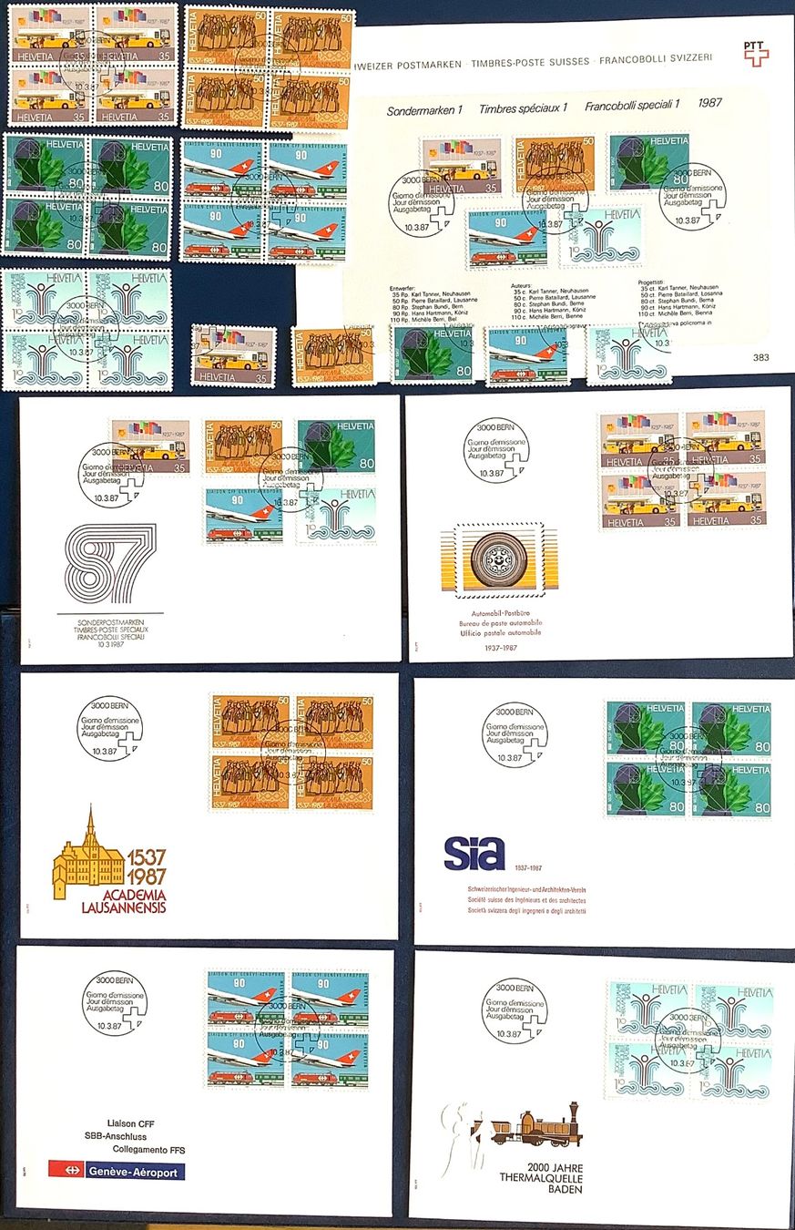 Tutti i francobolli: 1987 Sondermarken FDC 4er + Viererblock + Einzel + Div. – Nuovo (secondo la descrizione) da Liestal venduto da Pep3