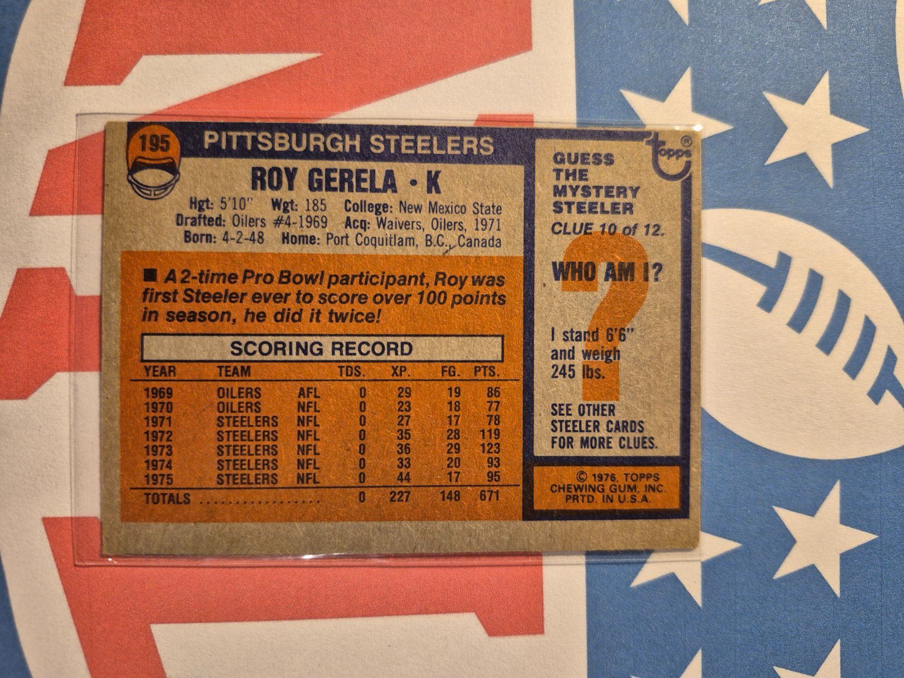NFL Sammelbilder & Trading cards: NFL Roy Gerela Pittsburgh Sreelers – Gebraucht aus Treiten von Sauber73 1