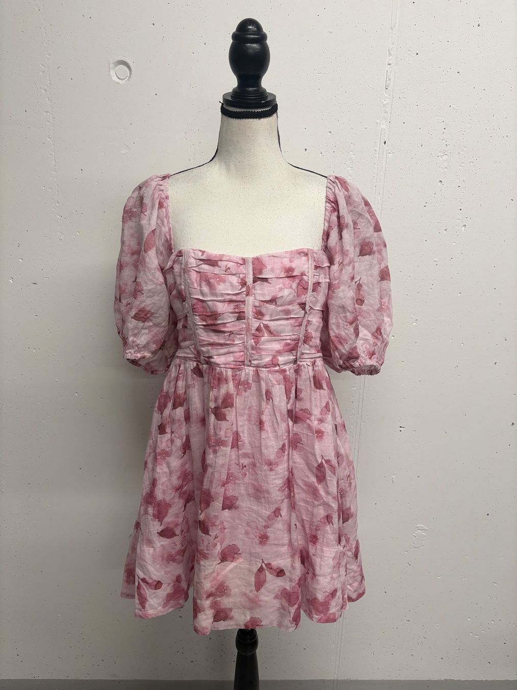 Vestiti: Bardot Minikleid rosa Blumenmuster Gr. L Puffärmel Boho – Nuovo (secondo la descrizione) da Regensdorf venduto da secondchancefashion 1