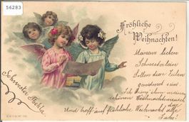 Fröhliche Weihnachten - Singende Engel - Litho - Bonne Noel