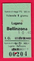 KARTON BILLETT, LUGANO - BELLINZONA, 1.KLASSE, EINFACH