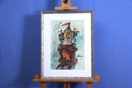 Aquarell/Tuschzeichnung auf Papier, unleserlich signiert