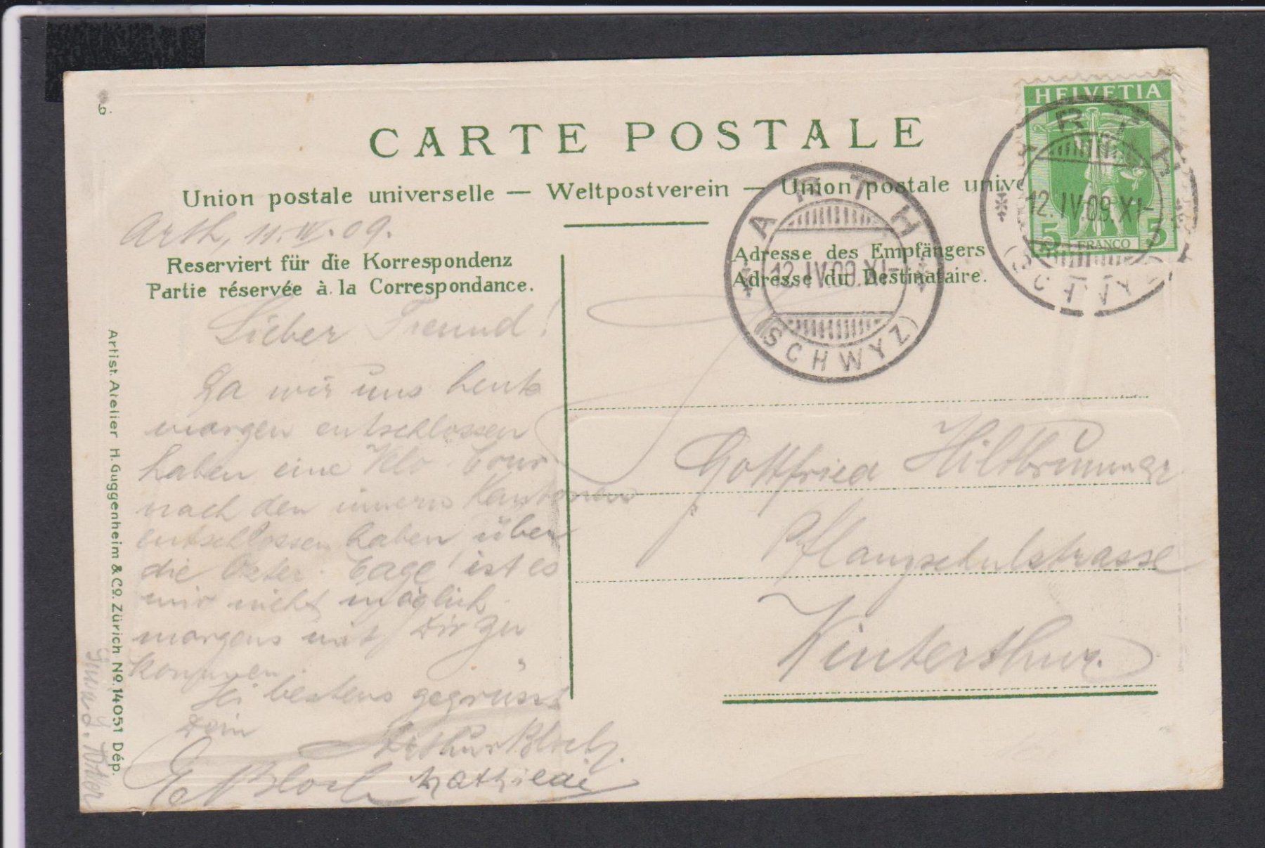 Cartoline postali: Arth   SZ   :   alte Ansichtskarte vom 12.4.1909 – Usato da Vitznau venduto da Ropaku 2