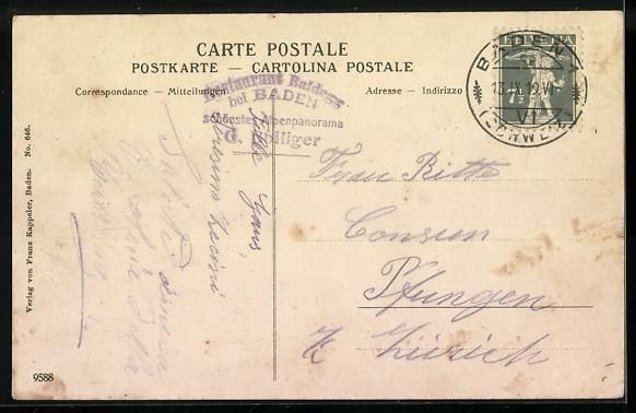 Cartes postales: Baden, Pension Baldegg, Gebirgspanorama – D'occasion à Berlin par bartko-reher 1