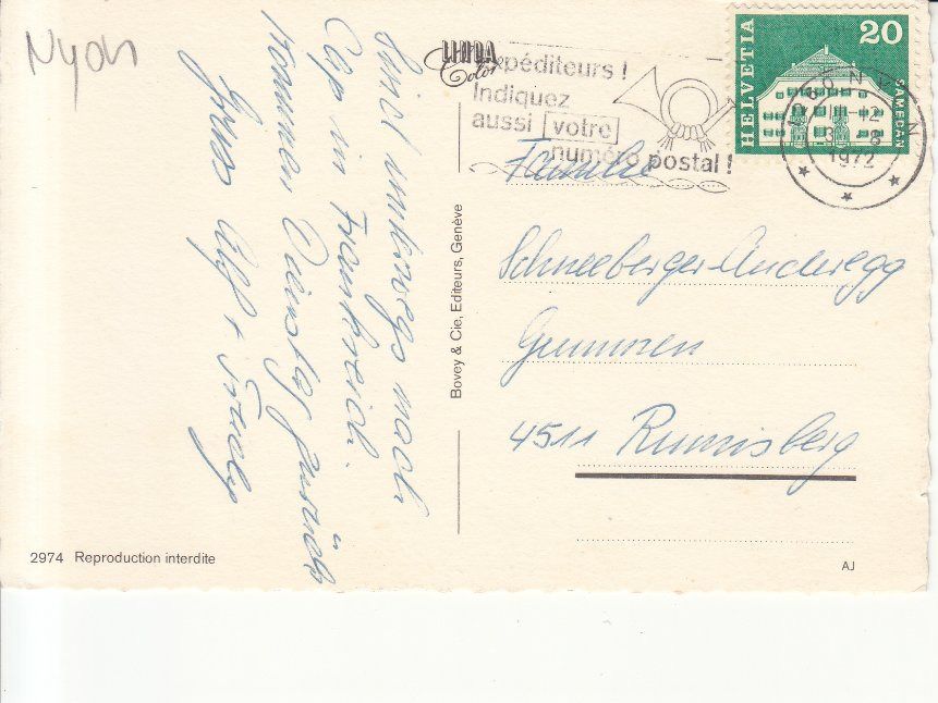 Ansichtskarten: Nyon 1972 – Gebraucht aus Bürglen TG von StampGraf 1