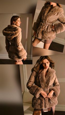 Designer-Style mit XXL-Fellbesatz Steppmantel - XS -