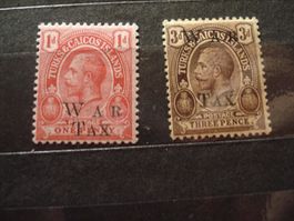 2 alte Marken Turks + Caicos Islands, *, Üdruck War Tax