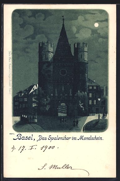 Ansichtskarten: Litho Basel, Das Spalenthor im Mondschei – Gebraucht aus Berlin von bartko-reher