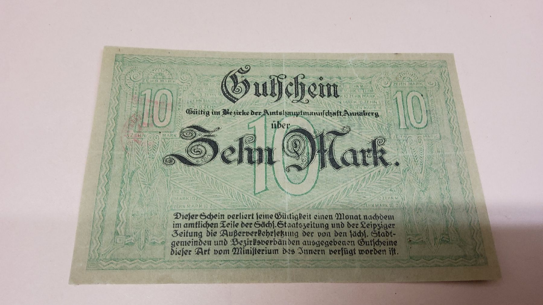 Historischer Banknote 10 Zehn Mark Annahmestelle 1918 (Gebraucht) in ...