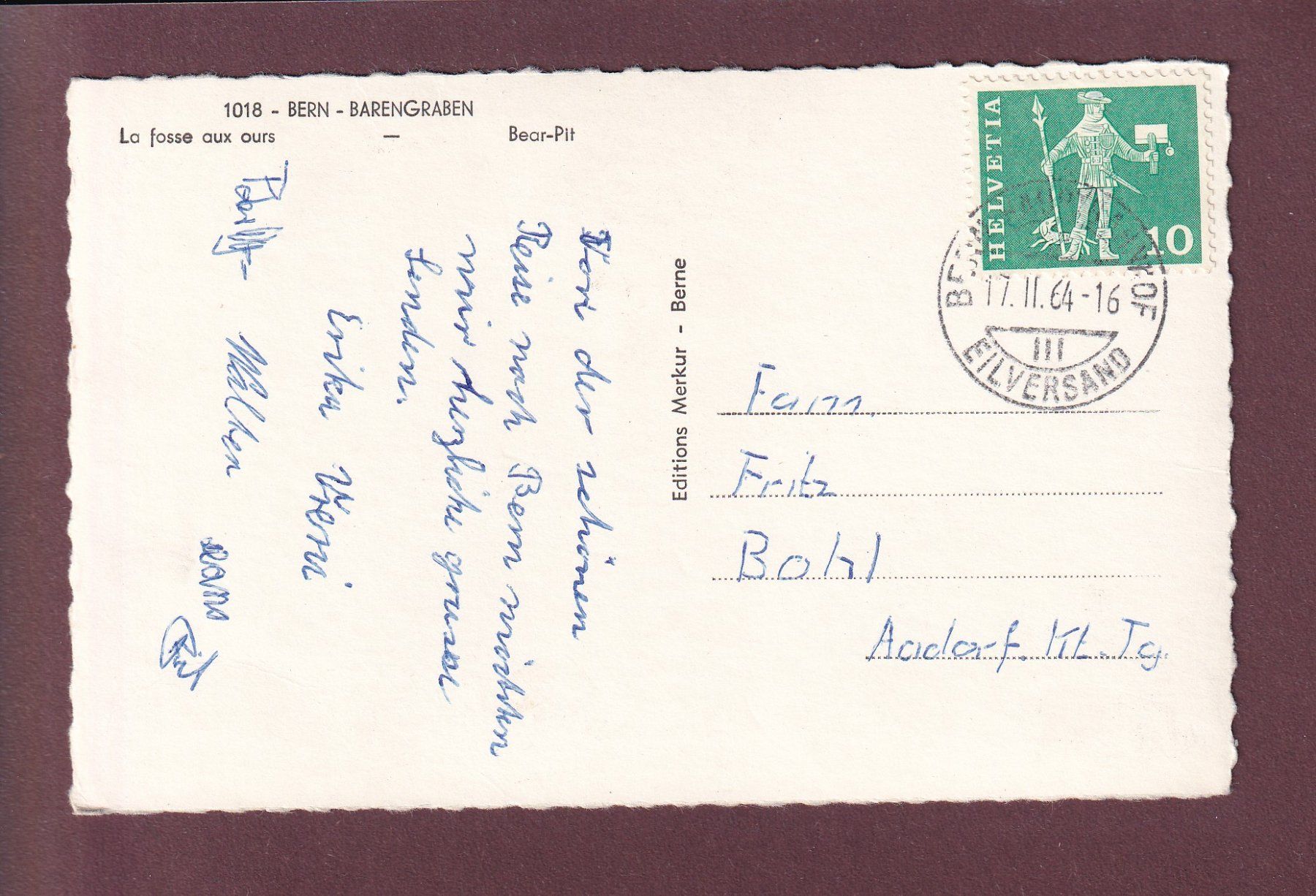 Cartoline postali: BERN - Bärengraben - 1964 – Usato da Pully venduto da nicecards 1