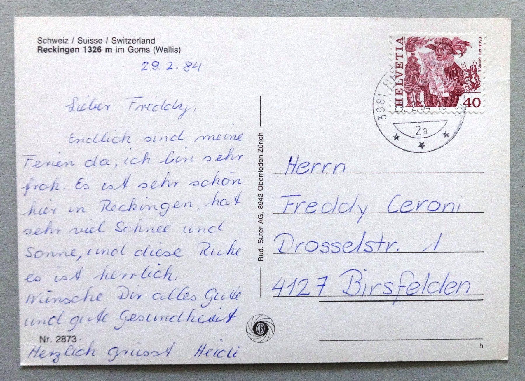 Cartes postales: Reckingen, 1326 m, im Goms – D'occasion à Fétigny par Billy2miny 1