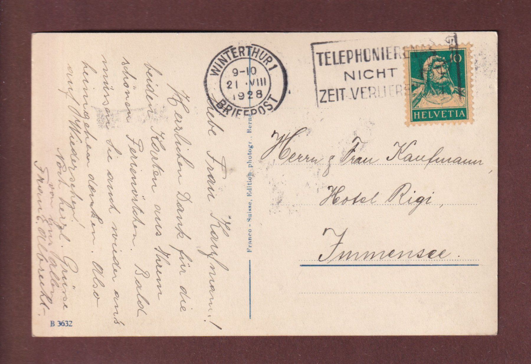 Cartoline postali: WINTERTHUR - Stadthaus - 1928 – Usato da Pully venduto da nicecards-shop 1