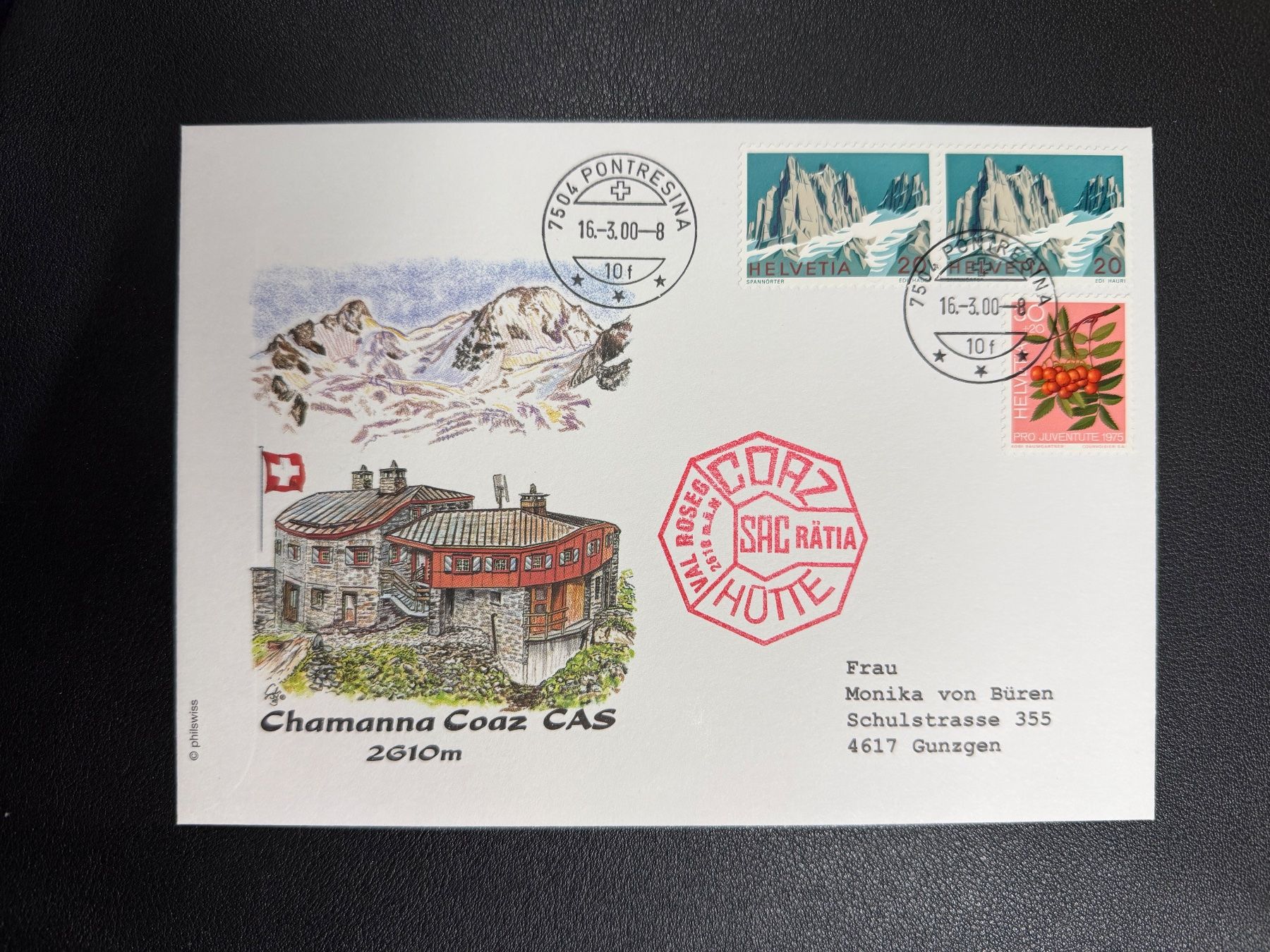 Alle Briefmarken: Chamanna Coaz SAC Sektion Rätia 2000 – Gebraucht aus oberrüti von jeanmei