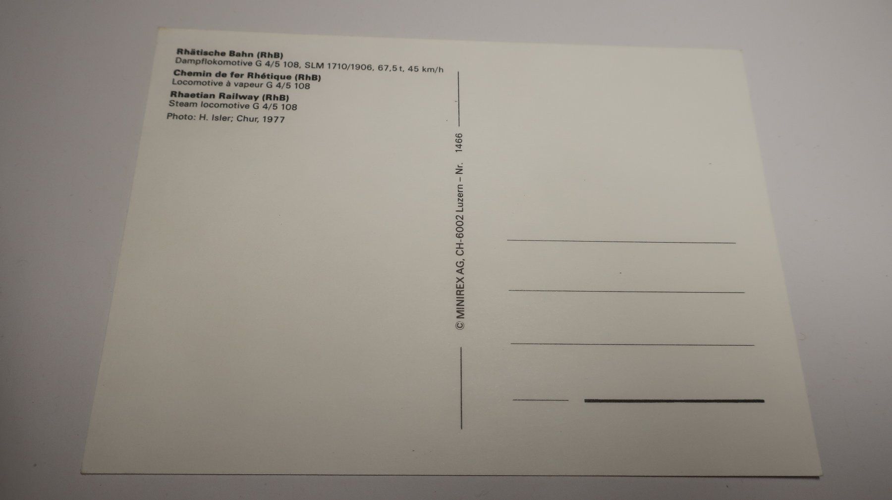 Cartoline postali: Rhätische Bahn  1977 – Usato da Cormoret venduto da Pascalll2001 2