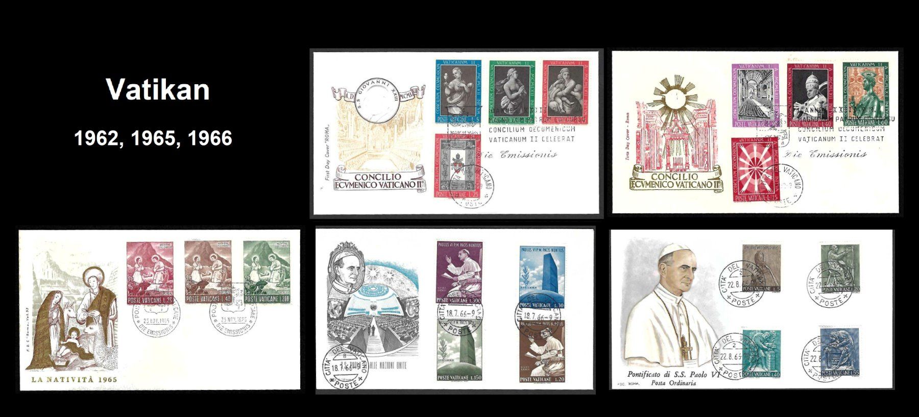 Tutti i francobolli: Vatikan 1962 – 1966, 5 FDCs – Usato da Baar venduto da W47