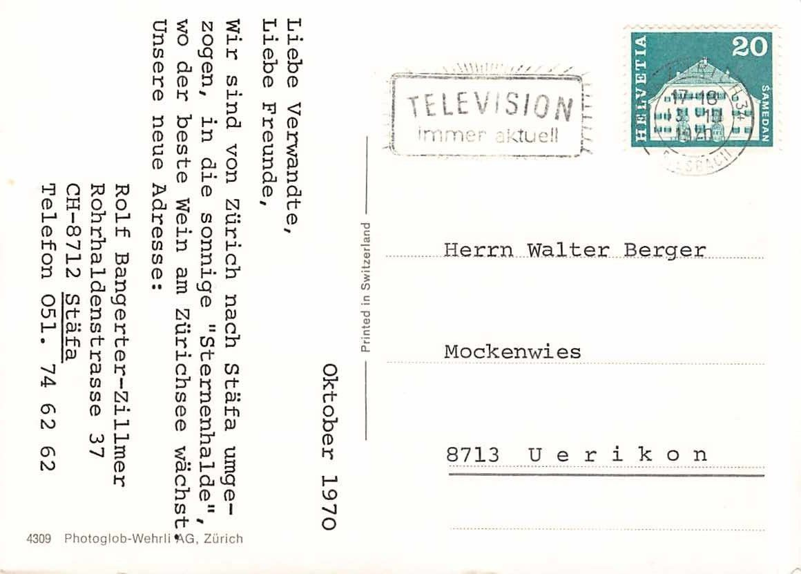 Cartoline postali: GRUSS aus STÄFA vor 55 Jahren, ab 1.-- – Usato da Lufingen venduto da TopAnsichtskarten 1